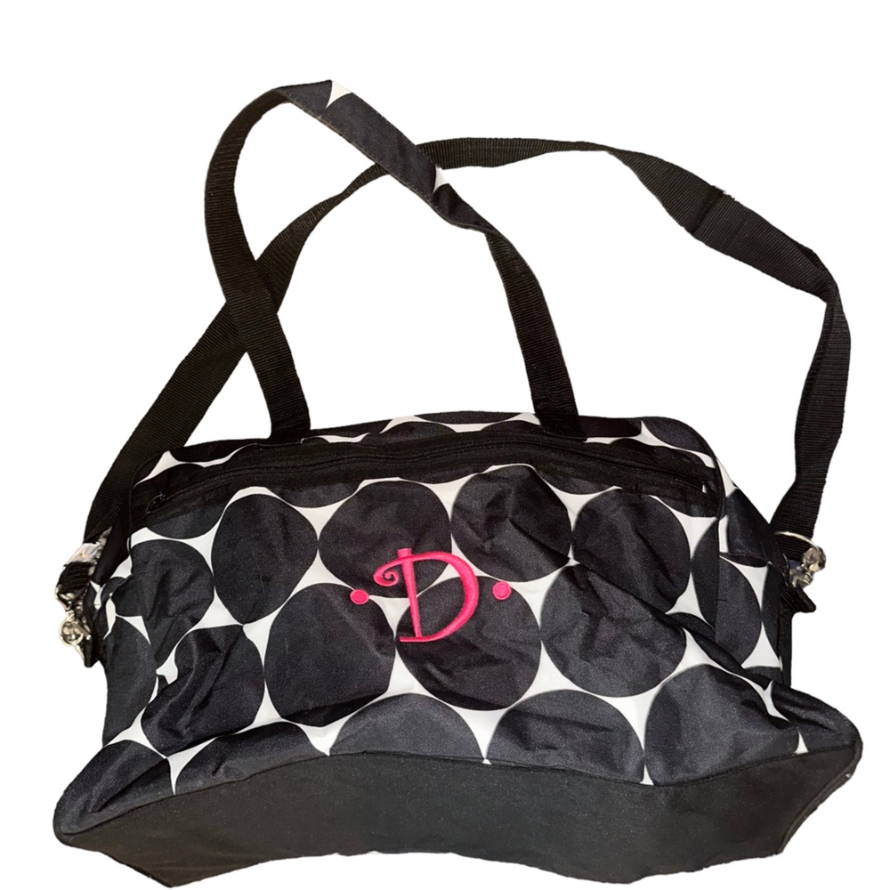 Thirty-One Black and White Tote Bag with pink “D” - excellent condition